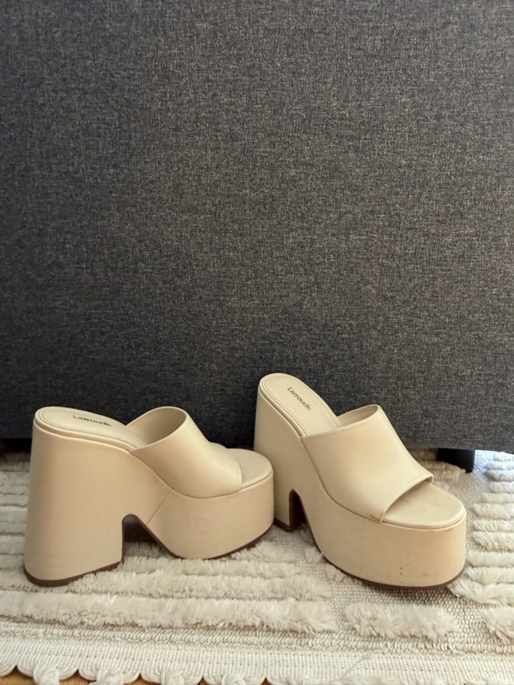 Larroude Cream Platform Mule Sandals